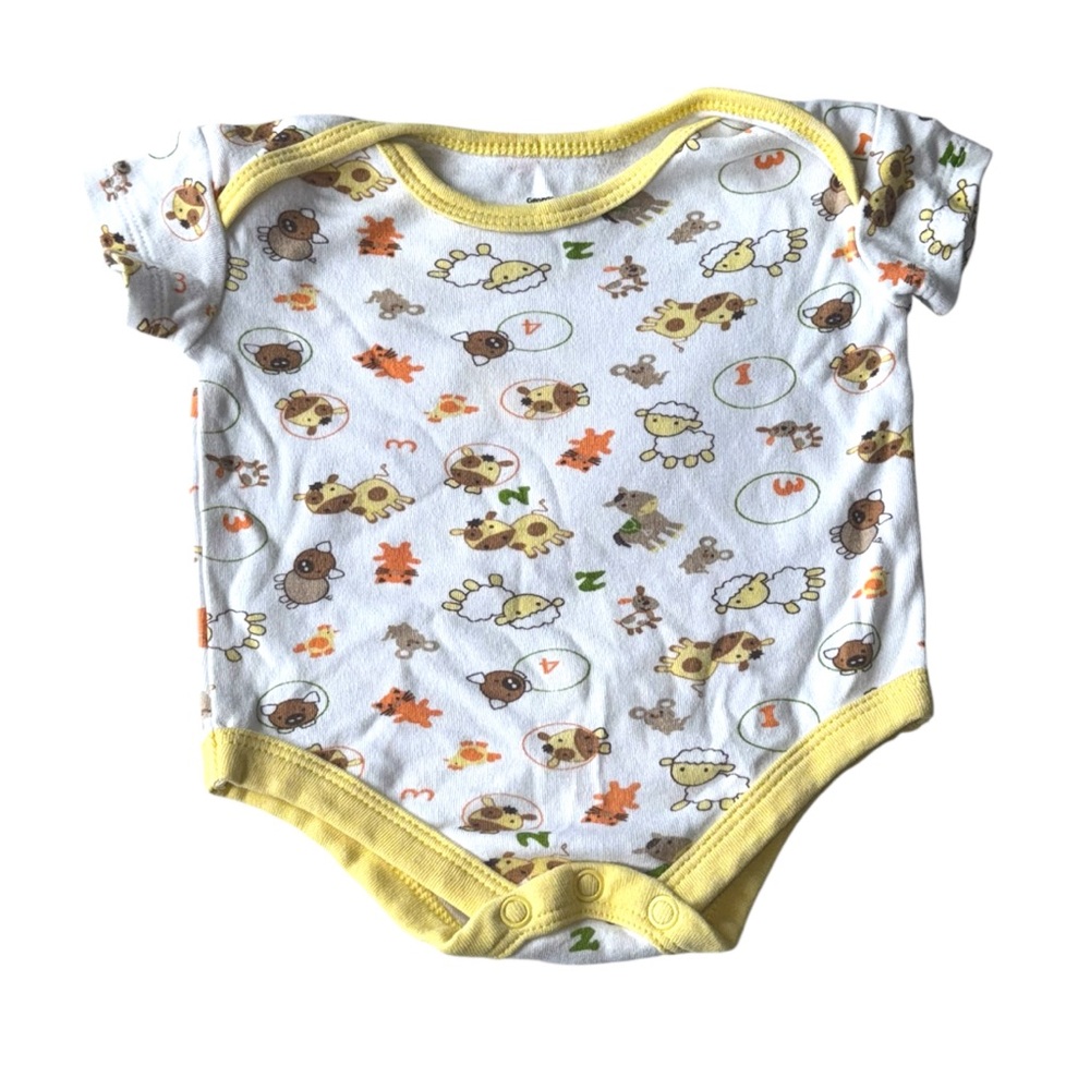3 FOR $10 GEORGE Newborn Cotton White & Yellow Animal Onesie